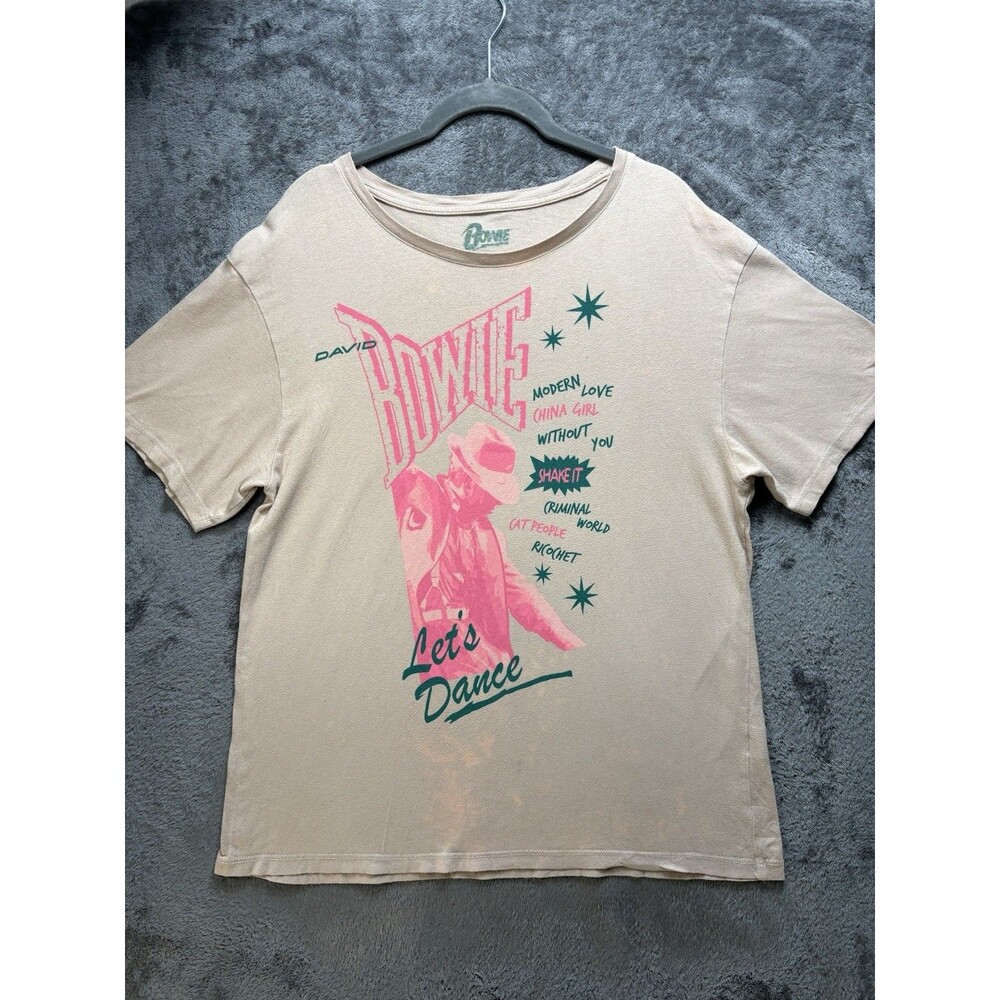 David Bowie "Let's Dance" Graphic Tee Beige Tan Rock Band Shirt Size Small